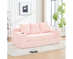 Zitbank - Roze - Corduroy - Zachte Zit - Modulaire Bank - Geen Montage - Met Cupholders