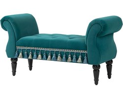 Zitbank – Sofa – Bank – Bedbank – Halbank – Vintage Design – Massief Houten Frame – Fluwelen Polyester Bekleding – Groen – 117 x 40 x 58 cm – Max. Belastbaarheid 150 kg