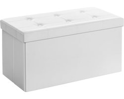 Zitbank - Zitbank Met Opbergruimte - Kist Met Deksel - Opvouwbaar Zit Meubel - Zitbank Buiten - 80 Liter Inhoud - Stabiel Tot 300 Kg - Wit - 76 x 38 x 38 cm