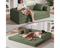Zitbankcombinatie Zonder Been, 3-Zits Bank, Slaapbank die Kan Worden Omgebouwd tot Slaapbed, Tatami-vloerbank voor Woonkamer, Slaapkamer en Appartement, Vouwbank-Groente