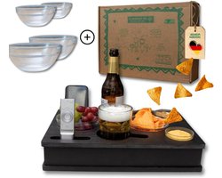 Zitbankkast met schalen - Bank butler snackbox - Comfort op de bank - Handgemaakt berkenhout - 4 glazen schalen - Zwart