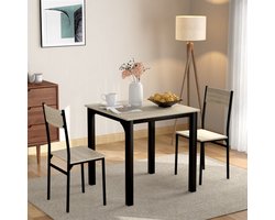 Zitgroep, eetkamergroep eettafel met 2 stoelen, voor balkon & eetkamer & woonkamer, natuurlijke kleur