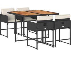 Zitgroep Tuinmeubelen - Tuinset Tuinstoelen - Buiten Eten - Inklapbare Rugleuningen - 4 Stoelen 1 Tafel - Zwart Crèmewit