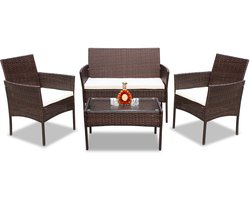 Zitgroep Uitschuifbare tuinmeubelset Tuinmeubelset met glazen tafelblad Tuinmeubels van polyrotan Bruin