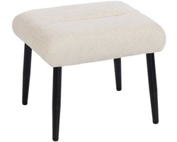 Zithocker - Hocker met zacht zitkussen - Stalen poten - Voetenbankje - Chenille stof - 45 x 41 x 38 cm - Crèmewit