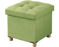 Zitkist Kruk Voetenbank met Opbergruimte en Houten Poten - 38 x 38 x 38 cm - Groen