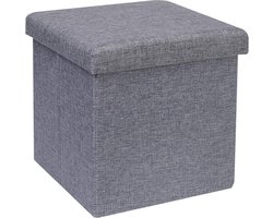Zitkist met opbergruimte, bank, kruk, kinderen, opbergdoos, grijs, opvouwbare kist, voetenbank, gestoffeerd, met deksel, 30 x 30 x 30 cm