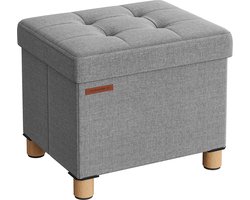 Zitkist Opberger Poef - Duifgrijs - MDF - Imitatielinnen - 25D Schuim - 32cm x 40cm x 33,5cm - 32L capaciteit