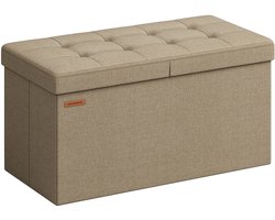 Zitkist Opbergruimte Poef - Camel Bruin - MDF Poef - Imitatielinnen - Met schuim gevoerd - Grote opslagcapaciteit - Stevige constructie - Veelzijdig ontwerp - 38 cm x 76 cm x 38 cm