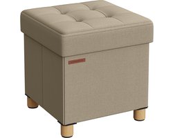Zitkist Poef - Opbergdoos - Voetensteun - MDF Stof - 25D Schuim - 38cm x 38cm x 40cm - Camel Bruin - 37L Capaciteit