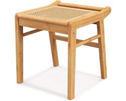 Zitkruk, make-upkruk van bamboe, kruk voor kaptafel, tot 120 kg belastbaar, kleine cosmeticakruk met rotan oppervlak, voor kleedkamer, woonkamer, slaapkamer