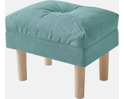 Zitkruk, Ottomaanse voetenbank met zacht zitkussen, groot zitvlak, 4 verdikte houten poten, Scandinavische stijl, voor slaapkamer en woonkamer, 40 x 29 x 32 cm, groenblauw