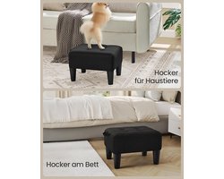 Zitkruk van imitatie­linnen – Voetenbank met dikke bekleding, draagvermogen tot 150 kg, inktzwart (LOM502B01)