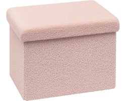 Zitkubus met opbergruimte, opvouwbaar, fluweel, roze, 42 x 32 x 32 cm