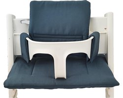 Zitkussen 100% biologisch katoen - Classic kussen stoelbekleding - hoge stoel kussen - 2-delig - geschikt voor Stokke Tripp Trapp kinderstoel - machinewasbaar - snelle bevestiging - blauw