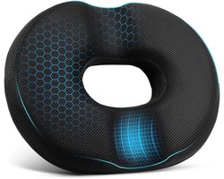Zitkussen in Donutvorm - Ringkussen met Anti-Slip Onderkant en Wasbare Hoes - Geschikt voor Stuitpijn, Zwangerschap & Aambeien - Zwart