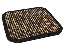 Zitkussen met Massage en Houten Parels voor Auto, Kantoor en Stoel - Ademend, Antislip en Comfortabel 48 x 48 x 3 cm (Zwart)