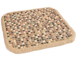 Zitkussen met Massagefunctie 48 x 48 x 3 cm, Ademend en Antislip Kussen voor Auto, Kantoor en Stoel met Houten Kralen en Massageballen (Beige)