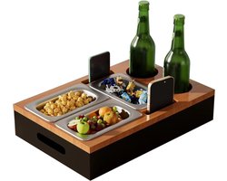 Zitkussen met Snackopslag, Snackkom en Drinkhouder, Verwijderbaar Deksel, Houten Organizer voor Snacks en Dranken in de Woonkamer