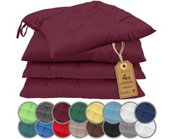Zitkussen stoelkussen met linten 40x40cm set van 4 in diverse kleuren Bordeaux rood