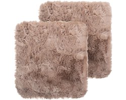 Zitkussen tapijt 38 x 38 cm lamsvel look vierkant kunstbont imitatiebont langpolig tapijt lamsvel imitatie schapenvacht - taupe