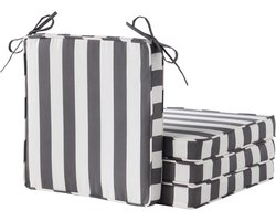 Zitkussens Set - Buitenkussens Stoelkussens - Terrasmeubilair Opfrissen - Omkeerbaar met Banden - 45.7 cm x 45.7 cm - Grijze Streep