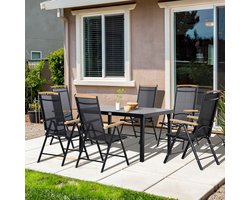 Zitplaatsen voor 6 personen 1 tafel+6 stoelen tuin meubels set zitplaatsen set aluminium gaas zwart zwart zwart