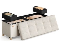 Zitplaatstoel - Ottomaanse bank - Velvet opslagstoel - 112L capaciteit - 38 cm x 110 cm x 40 cm - cappuccino beige
