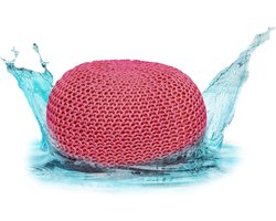 Zitpoef Grof Gebreid - Buiten Kruk - Ontspanning Buiten - Waterdicht Gerecycled Materiaal - 55 cm Diameter - Magenta