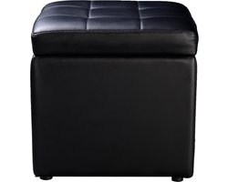 Zitpoef, zitkubus van PU met opbergruimte, zitkist belastbaar tot 300 kg, gestoffeerde kruk met deksel, opbergdoos 40 x 40 x 40 cm (zwart)