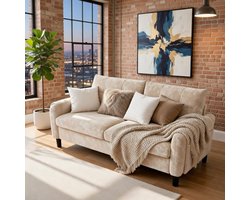 -Zits Slaapbank Chenille Beige – Compacte Moderne Bank voor Kleine Woonkamers – Comfortabel Zit- en Ligcomfort met Dikke Kussens & Handige Zijvakjes – Multifunctionele bank voor Wonen, Slapen & Gastenkamer Casa Serena