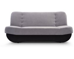 Zitsbank met slaapfunctie en opbergruimter, een bank voor de woonkamer, 192x87x90 cm - Slaapbank PAFOS - Grijs + Zwart Eco Leer (Soro 90 + Soft 11)