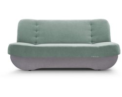 Zitsbank met slaapfunctie en opbergruimter, een bank voor de woonkamer, 192x87x90 cm - Slaapbank PAFOS - Munt + Licht Grijs (Soro 34 + Soro 83)