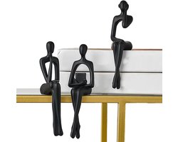 Zittende Beeldjes - Set van 3 Abstracte Woondecoratie - Zwarte Hars Beeldjes - Moderne Decoratie voor Woonkamer TV Meubel en Dressoir - Luxe Interieuraccessoires