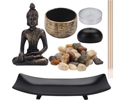 Zittende Boeddha Kaars en Wierook Houder - Zen Tuin - Huis Decor - Natuurlijke Steen
