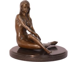 Zittende naakte vrouw - Bronzen beeld - Sculptuur - 17,4 cm hoog