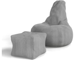 Zitzak Chillex - XL - Incl. Voetenbank - Corduroy Stof - Lichtgrijs