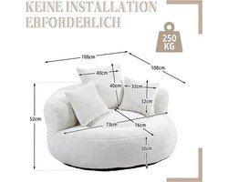 Zitzak Lounge Stoel met Hoge Rug 108x108x52 cm – Oversized Comfort Gaming & Relax Stoel voor Volwassenen en Kinderen – Chenille Lazy Chair, Ergonomische Slaapkamer- en Woonkamerstoel – Pauwhome