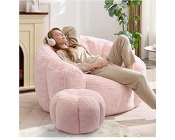 Zitzak Loungestoel voor Volwassenen 110 x 95 x 84 cm met Kruk 50 cm – Comfortabele Pluche Beanbag Stoel voor Woonkamer, Slaapkamer en Lezen – Modern Design – Pauwhome