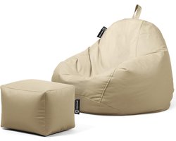 Zitzak met Poef - Zitkussen Relax - Comfortabel Zitten - Waterafstotend Materiaal - Originele Maat - Beige