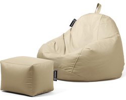 Zitzak met Voetenbank - Zitpoef Poef - Ontspannen Zitten - Waterafstotend Materiaal - Origineel Formaat - Beige