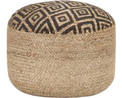 Zitzak Poef - Voetenbankje Ottomaan - Ontspannen Zitten - Handgemaakt Gevlochten Jute - 45 x 30 cm - Zwart Bedrukt