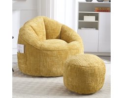 Zitzak – Poef – Zitzakstoel – Loungestoel – Voetensteun – Geel – Memory Foam Vulling – Modern Design
