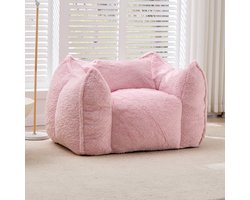 Zitzak Roze - Zachte Pluche Faux Fur Zitzak met Armleuning voor Woonkamer en Slaapkamer - Comfortabele Loungestoel