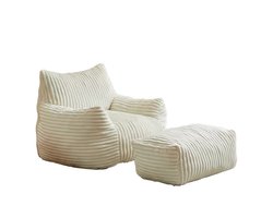 Zitzak stoel met hocker - Ergonomische loungestoel - 5-Zone ondersteuning - Corduroy lazy sofa - Woonkamer & slaapkamer - Beige - 103x90x70 cm