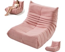 Zitzakstoel - Zitzak fauteuil - Vloerfauteuil - Vloerstoel eenpersoons - Leesfauteuil vloermodel - Zitzak stoel zonder poten - Woonkamer relaxstoel - Zachte vloer zitzak - 86x37.5x75cm - roze - Comfortabele steun voor rug en onderlichaam