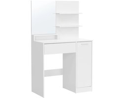 Zivv Make up Tafel - Met Frameloze Spiegel - Wit - 2 Planken, Lade en Kastje - Hout - 80x40x132 cm - Elegante Kaptafel
