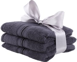 Zoem - Handdoek - Gastendoek - 3-delige set - Extra Large - Haardoek - Badkamer - Toilet - WC - 33 x 74 cm - Grijs - Antraciet - 3 stuks - Zacht - Hotelkwaliteit - Katoen - Badtextiel - Drogen - Douchen