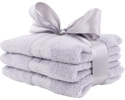 Zoem - Handdoek - Gastendoek - 3-delige set - Extra Large - Haardoek - Badkamer - Toilet - WC - 33 x 74 cm - Grijs - Lichtgrijs - 3 stuks - Zacht - Hotelkwaliteit - Katoen - Badtextiel - Drogen - Douchen