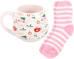 Zoete Kerst Wintermok + Warme Sokkenset – Kerst Cadeau Set – Cozy Giftset Winter – Zoete Kerst Mok – Warme Fluffy Sokken – Kerstmok – Cadeau voor Haar & Hem